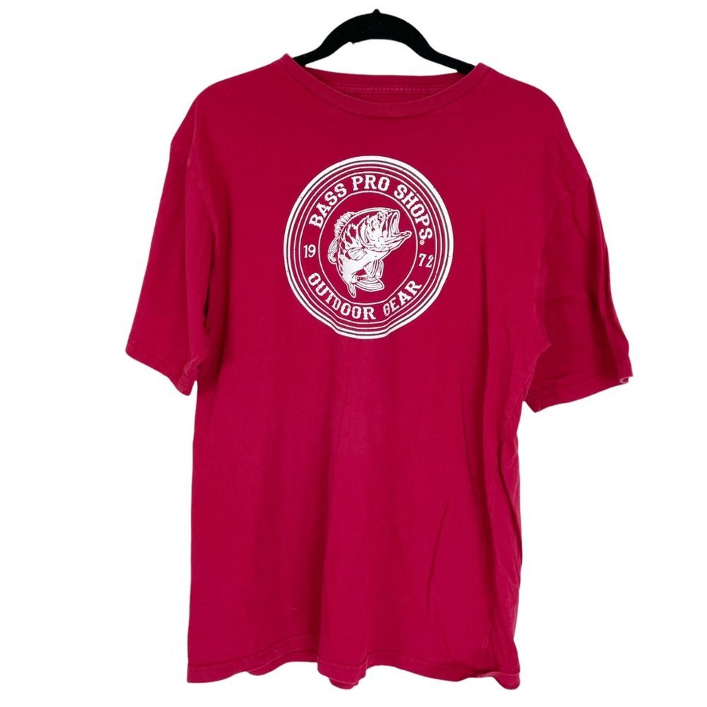 Bass Pro Shop Men's Sz L Red Bass Logo Short Sleeve T Shirt Outdoor Fishing